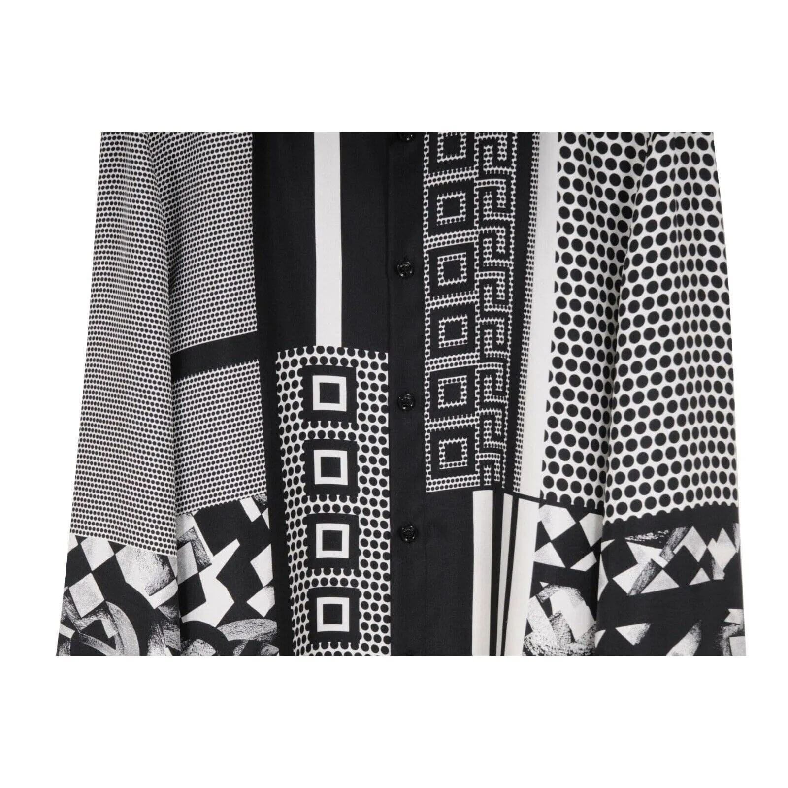 Black White Silk Medusa Print Button Down Shirt