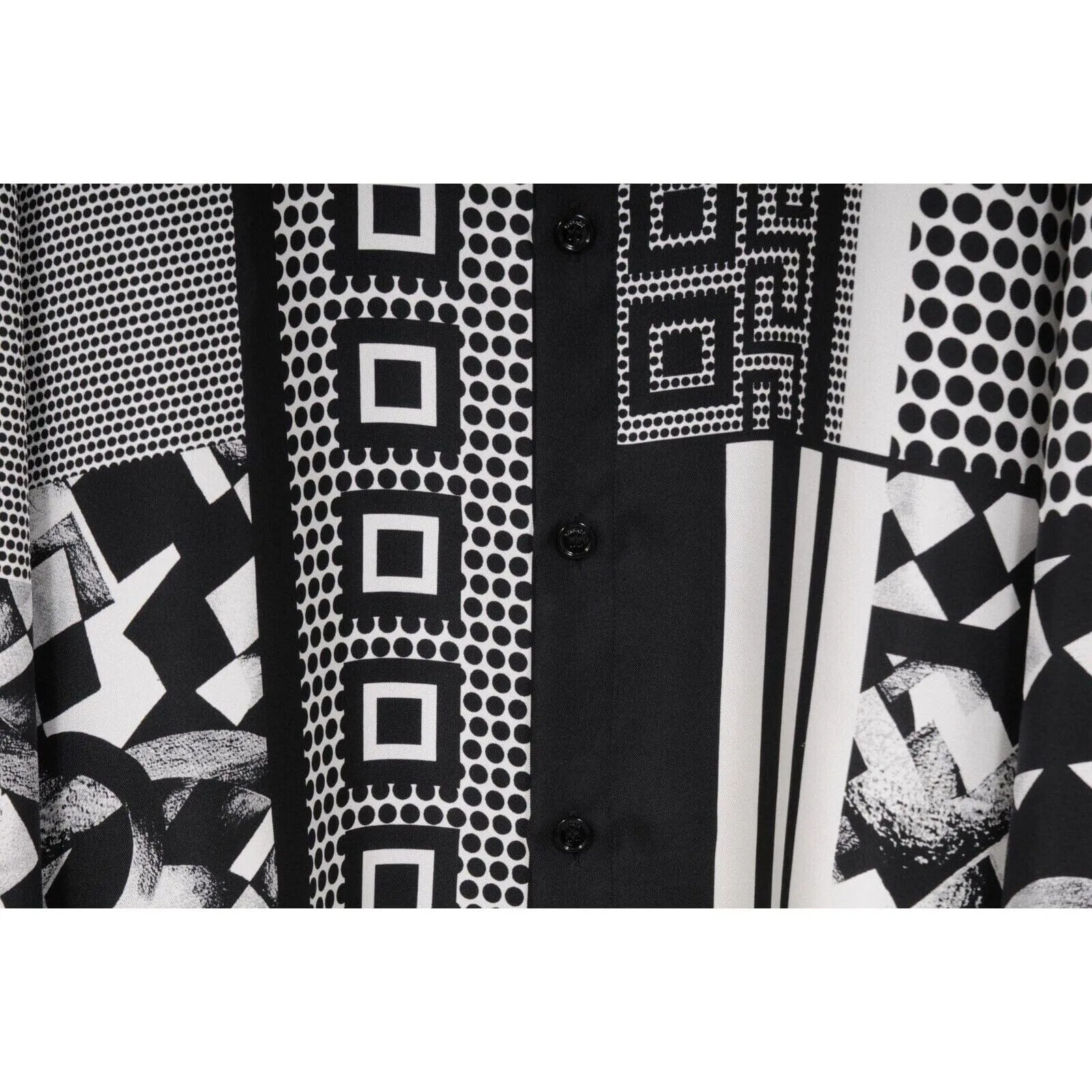 Black White Silk Medusa Print Button Down Shirt