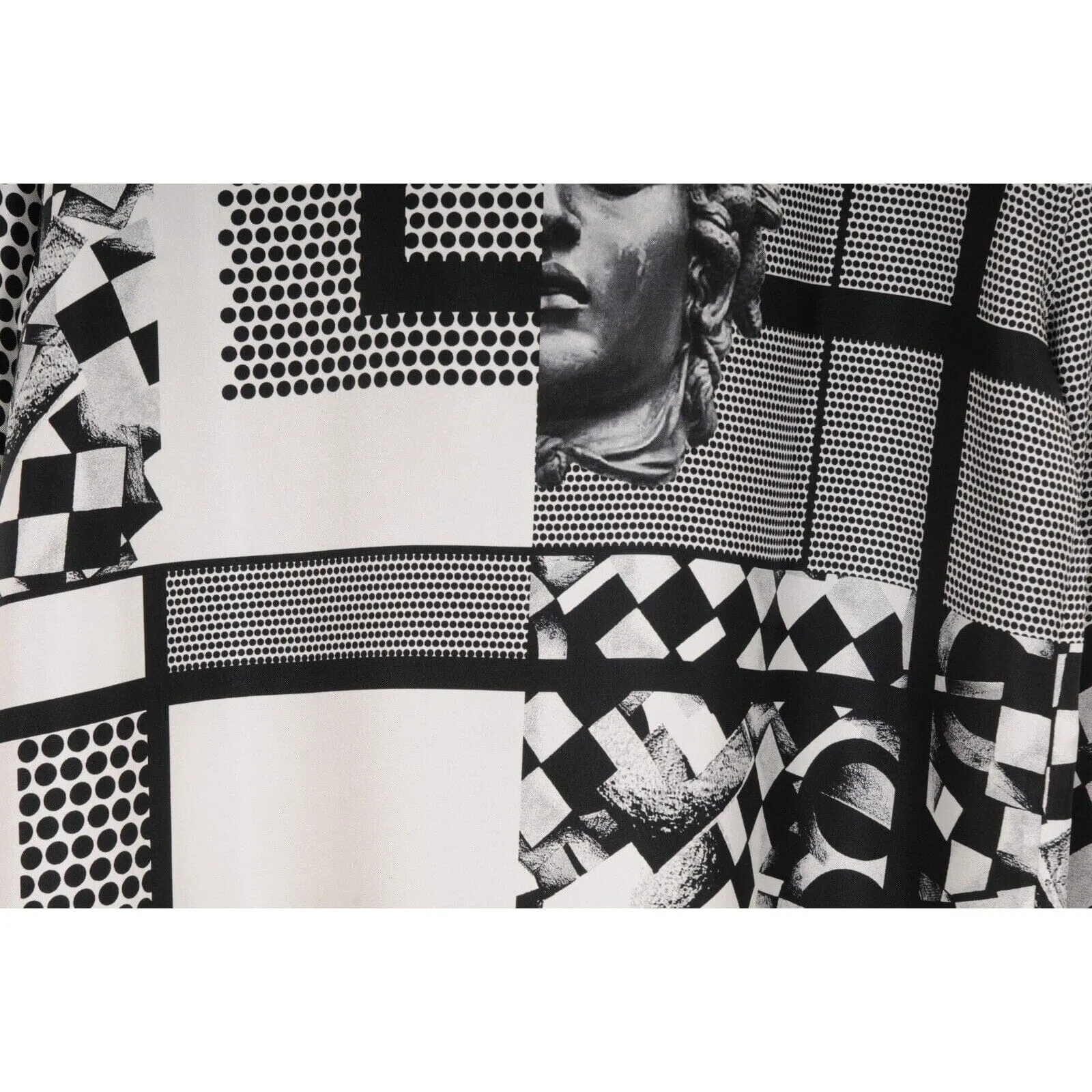 Black White Silk Medusa Print Button Down Shirt
