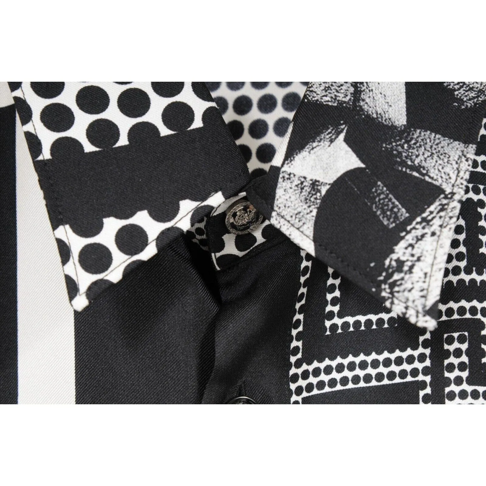 Black White Silk Medusa Print Button Down Shirt