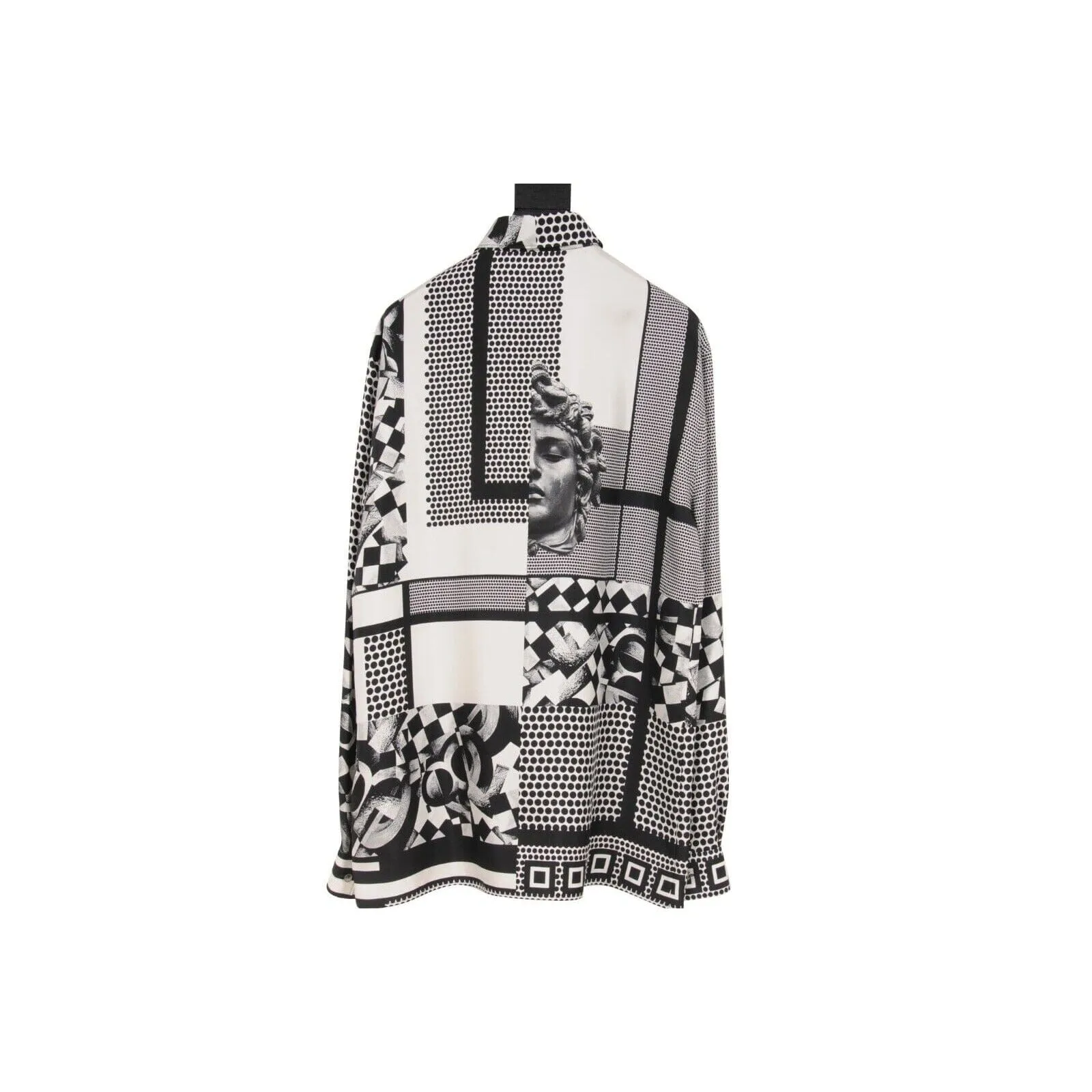 Black White Silk Medusa Print Button Down Shirt