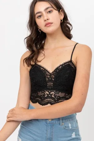 Black Woven Solid Laced Bralette