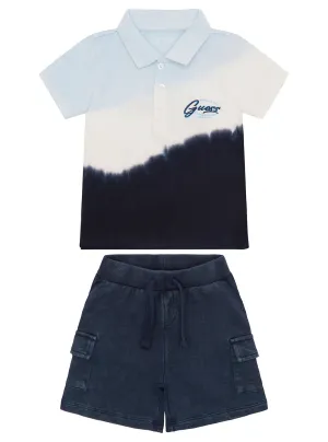 Blue Dipdye Polo and Terry Shorts Set (2-7)