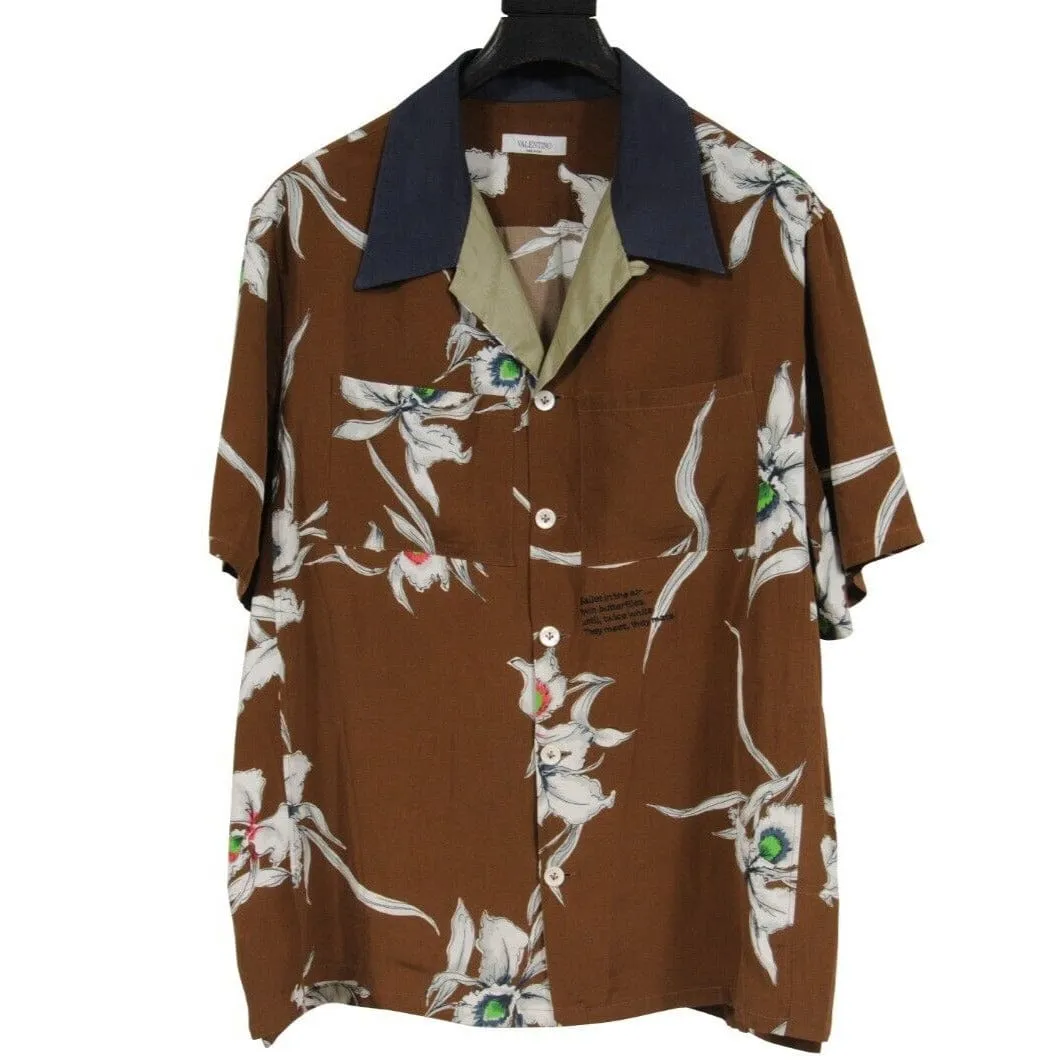 Brown Floral Button Down Bowling Shirt