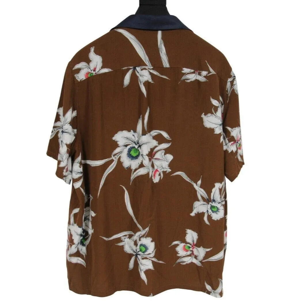 Brown Floral Button Down Bowling Shirt