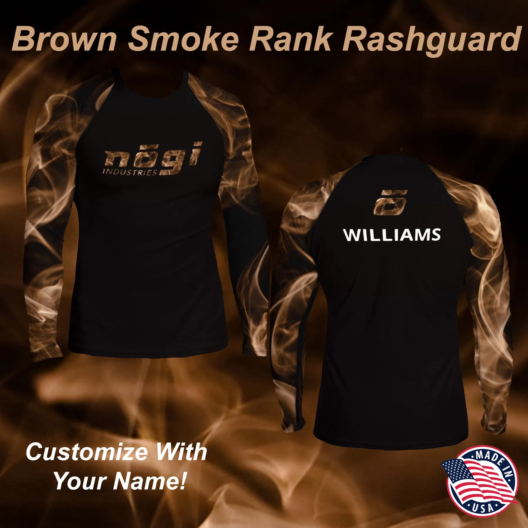 Brown Smoke Rank Long Sleeve Rashguard (Semi Custom) Made in USA