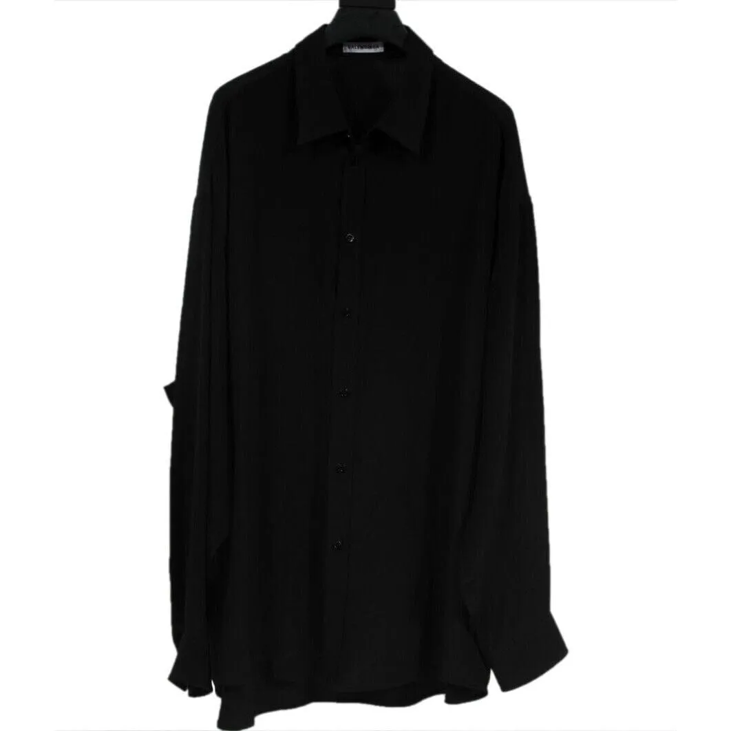 Button Down Shirt Black Silk 36 Oversized Red Logo Blouse Top