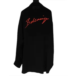 Button Down Shirt Black Silk 36 Oversized Red Logo Blouse Top
