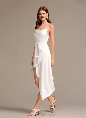 Caitlyn Dresses Sexy A-line Cowl Sleeveless Neck Satin Ruffle Asymmetrical Club Dresses