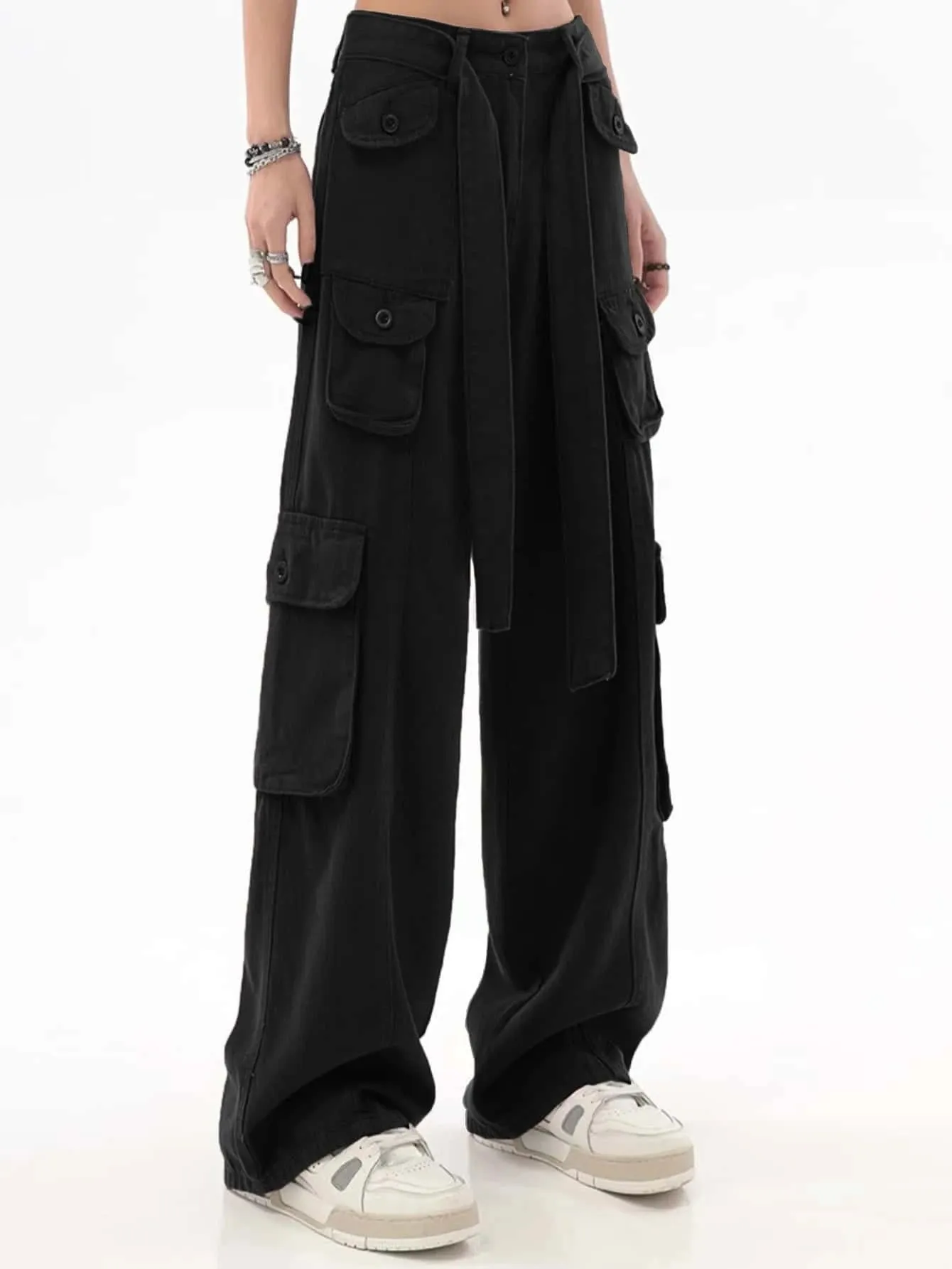 Camo Print Flap Pocket Belted Cargo Jean