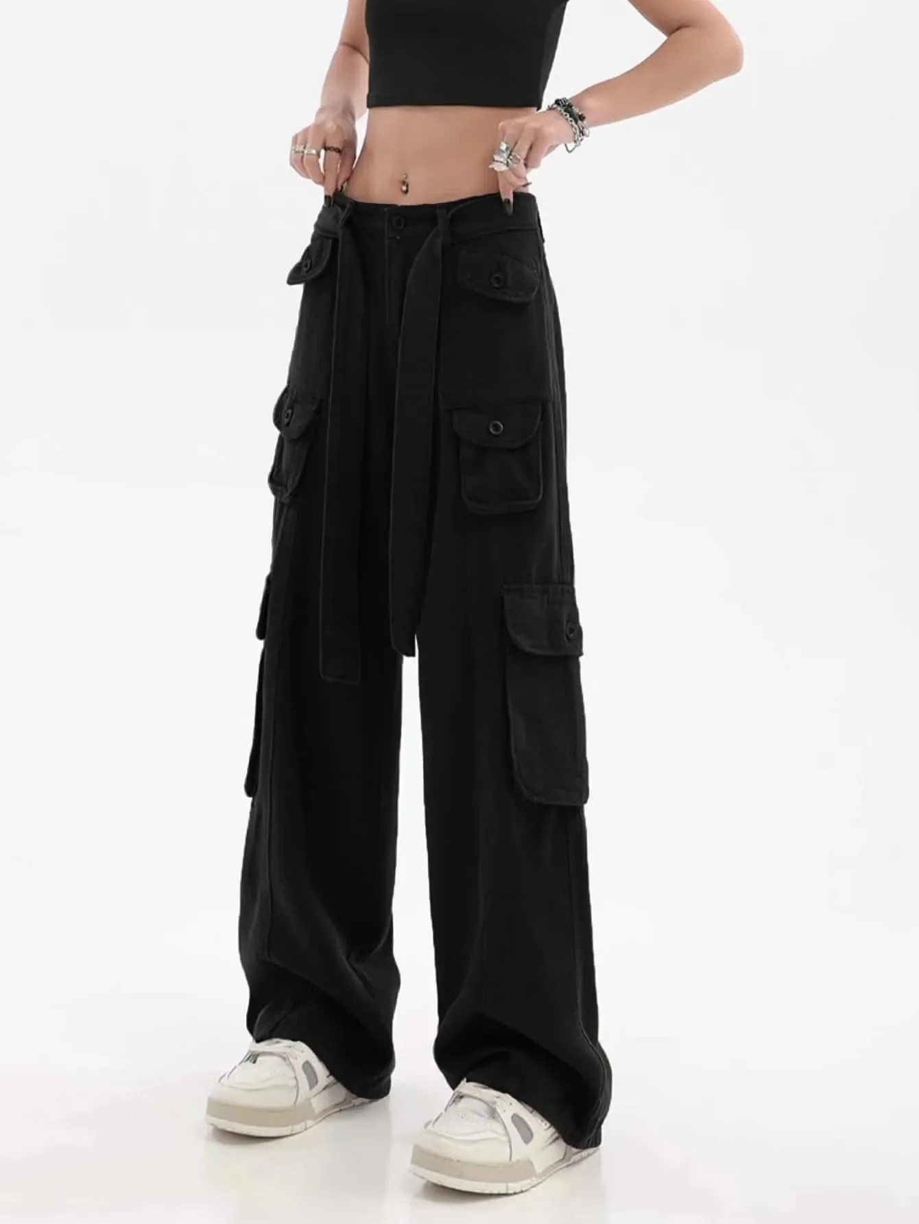 Camo Print Flap Pocket Belted Cargo Jean