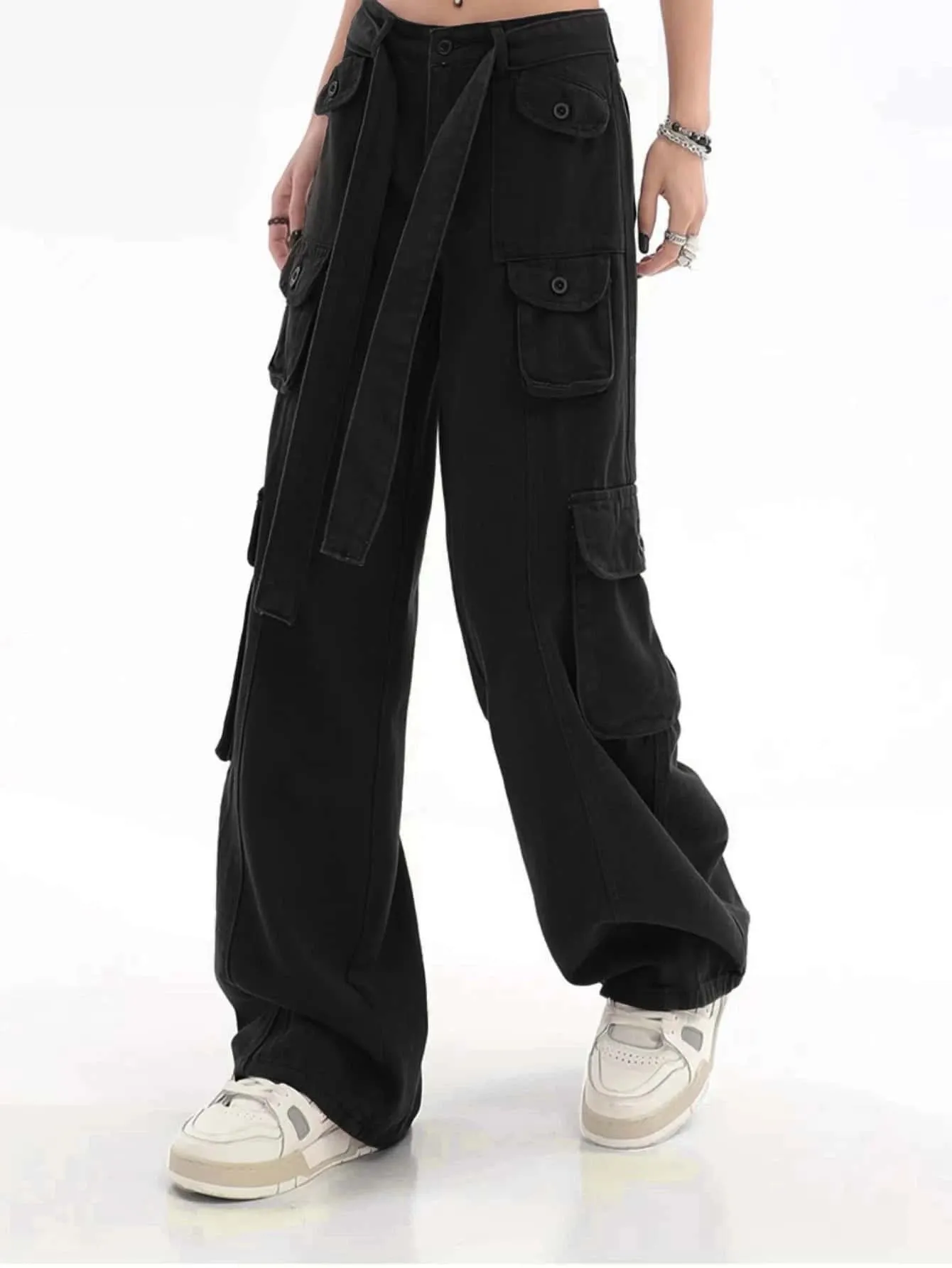 Camo Print Flap Pocket Belted Cargo Jean