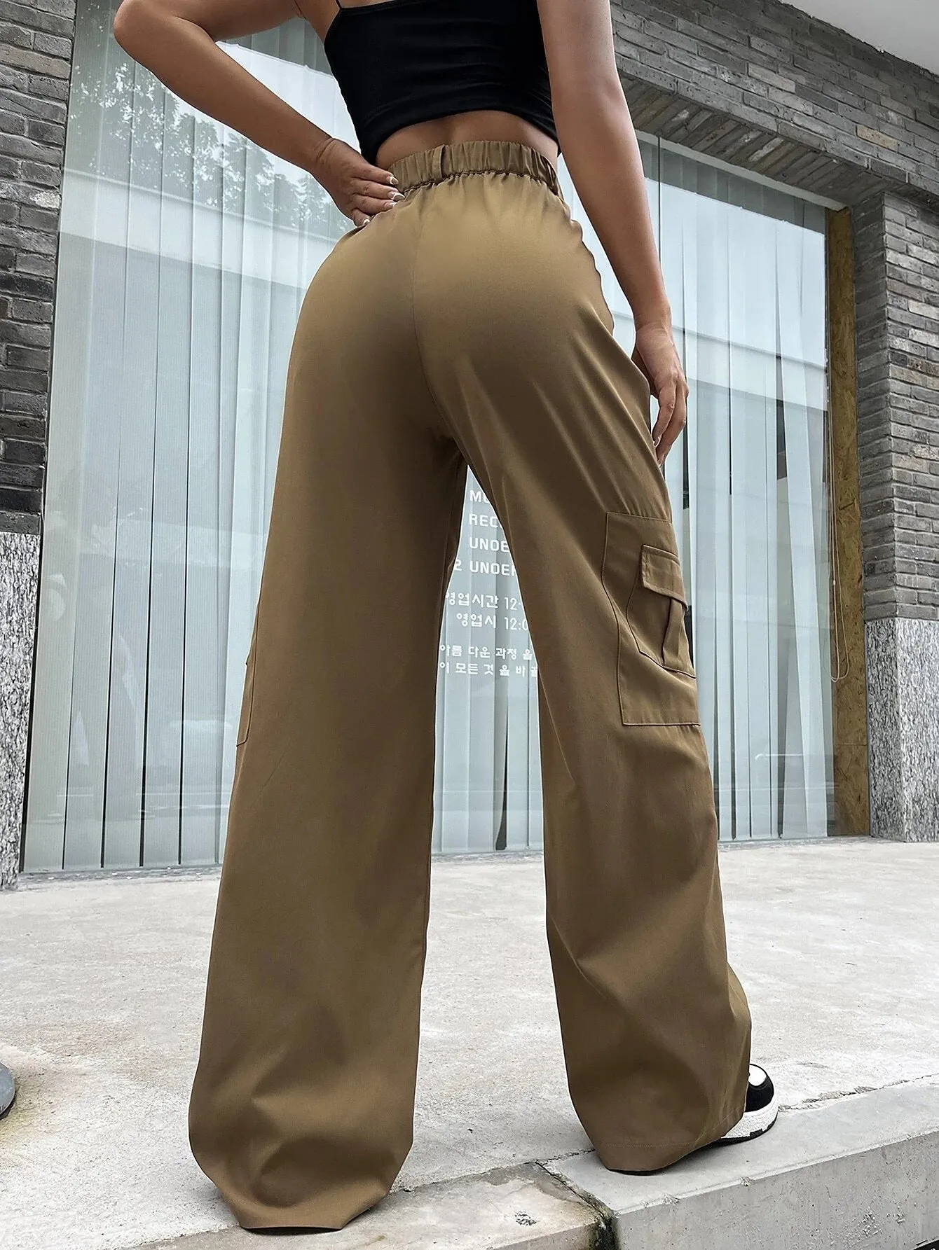 Casual Flap Side Pocket Plain Cargo Pants
