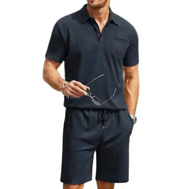 Casual Summer Polo Shirt Men White/Blue