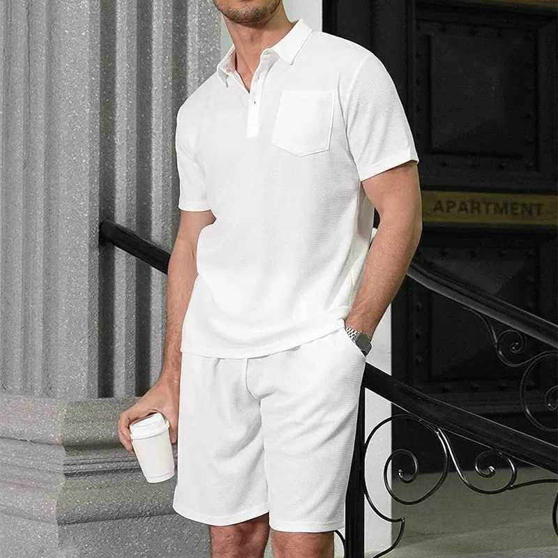 Casual Summer Polo Shirt Men White/Blue