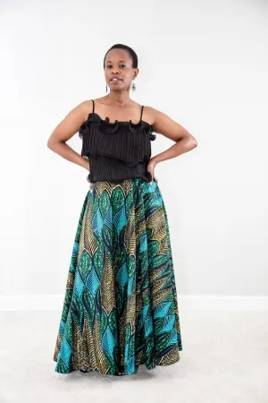 Chinwe Maxi Skirt- Earth green tones