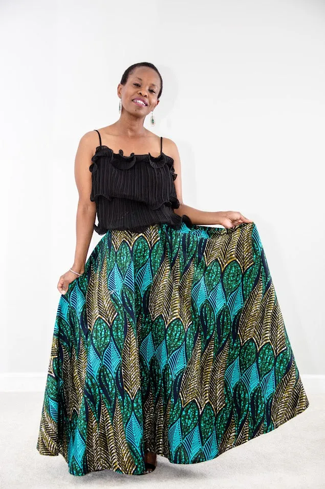 Chinwe Maxi Skirt- Earth green tones