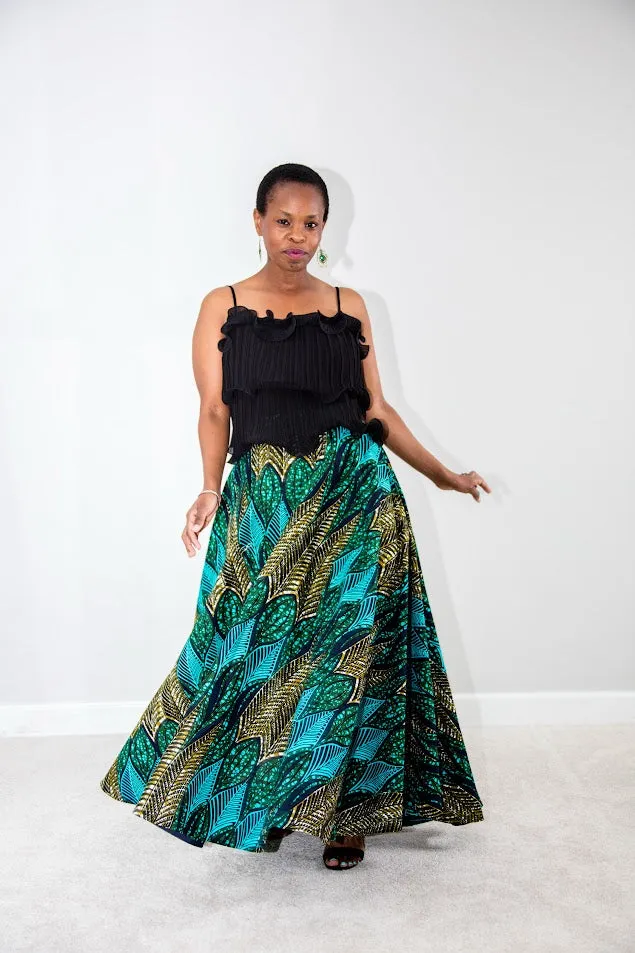 Chinwe Maxi Skirt- Earth green tones