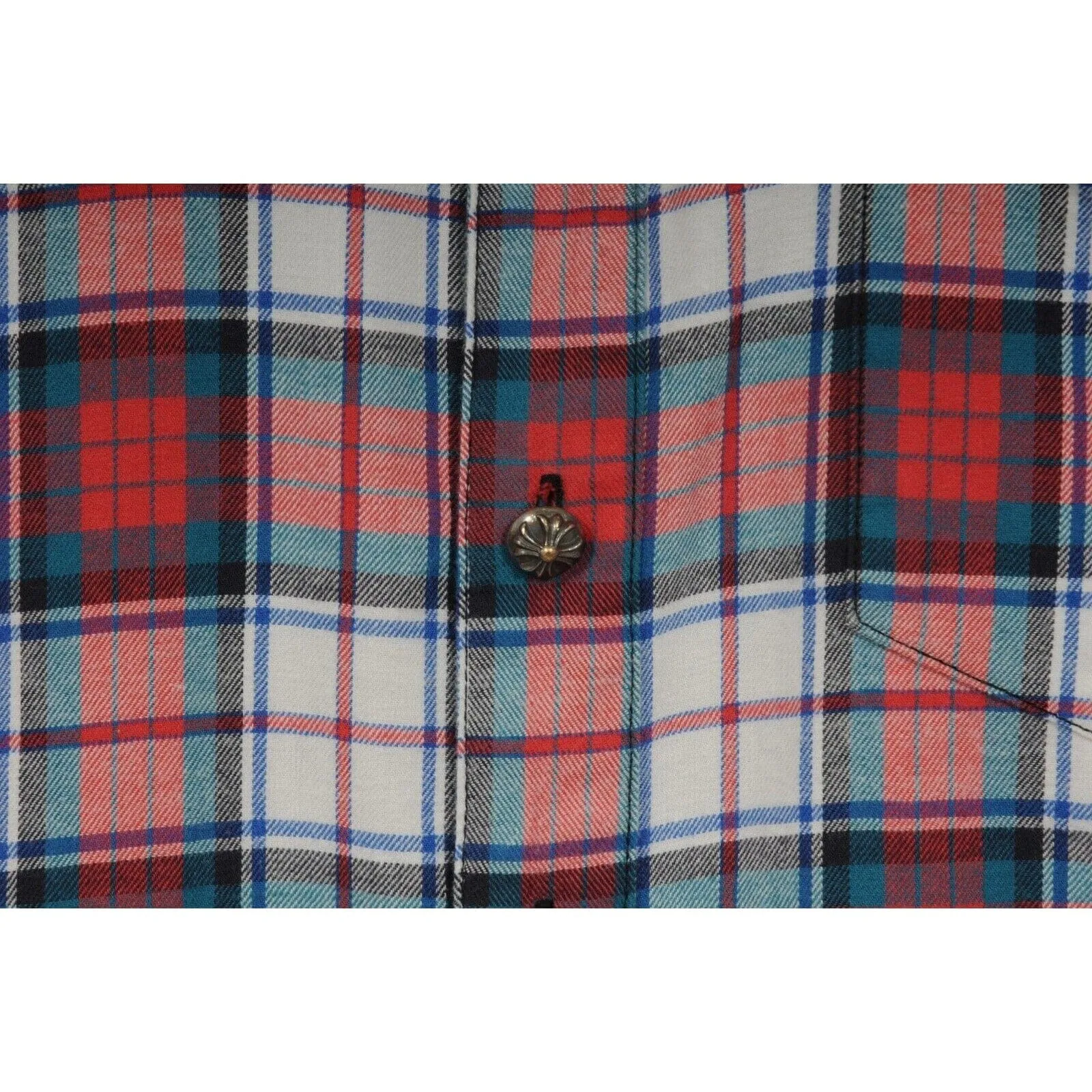 Chrome Hearts Cross Patch Flannel Red Green Plaid Button Down Shirt