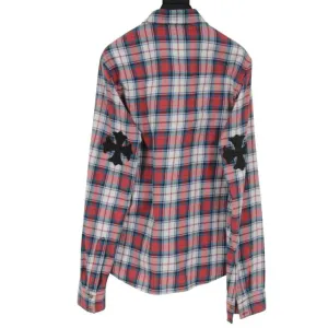 Chrome Hearts Cross Patch Flannel Red Green Plaid Button Down Shirt