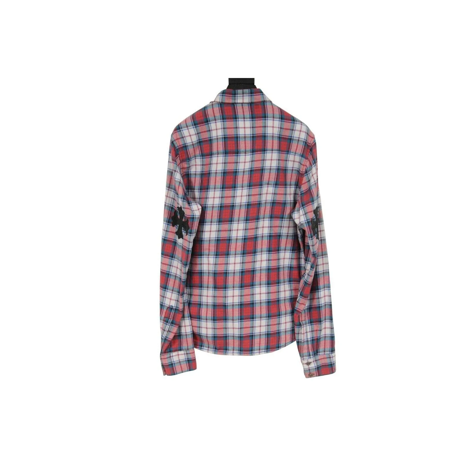 Chrome Hearts Cross Patch Flannel Red Green Plaid Button Down Shirt
