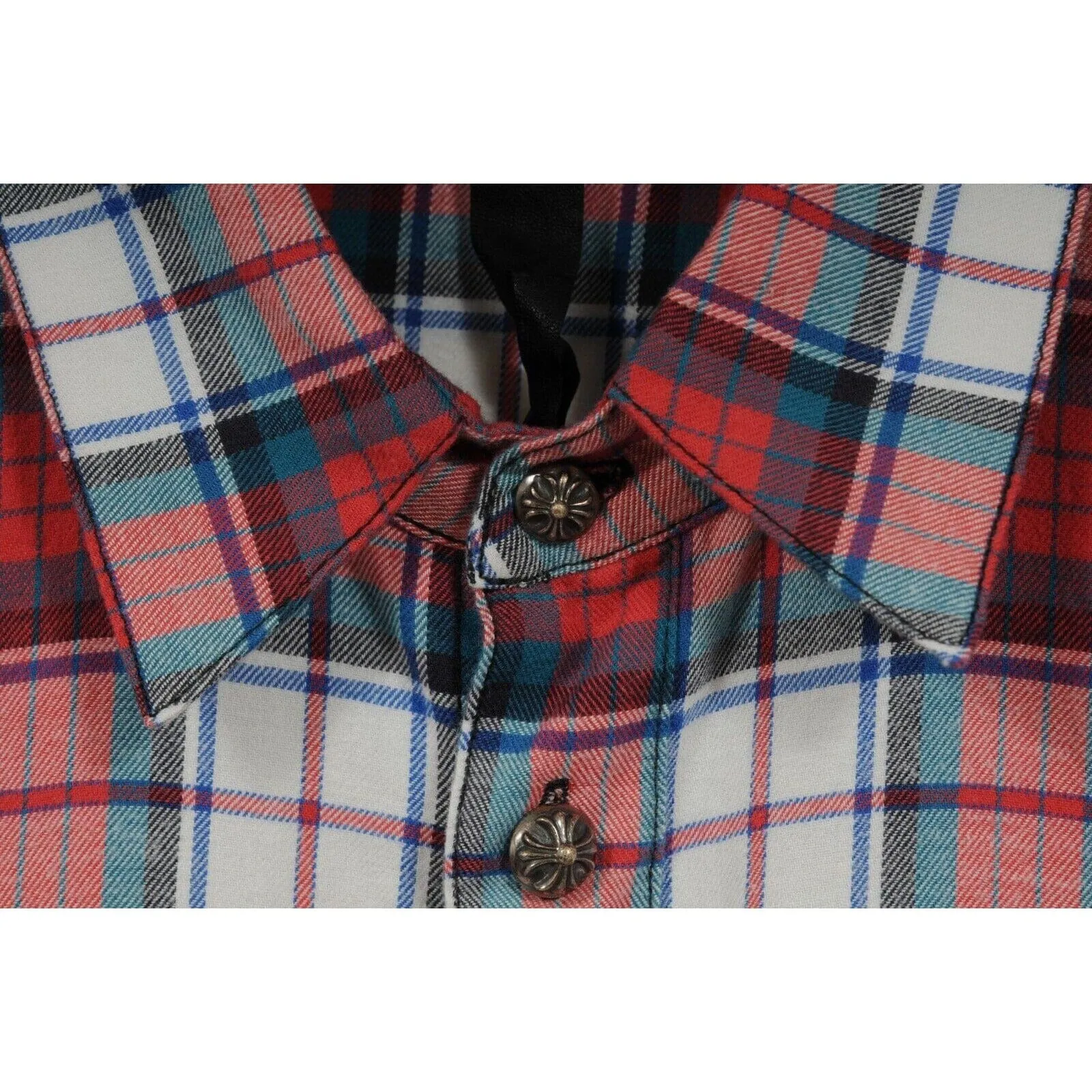Chrome Hearts Cross Patch Flannel Red Green Plaid Button Down Shirt
