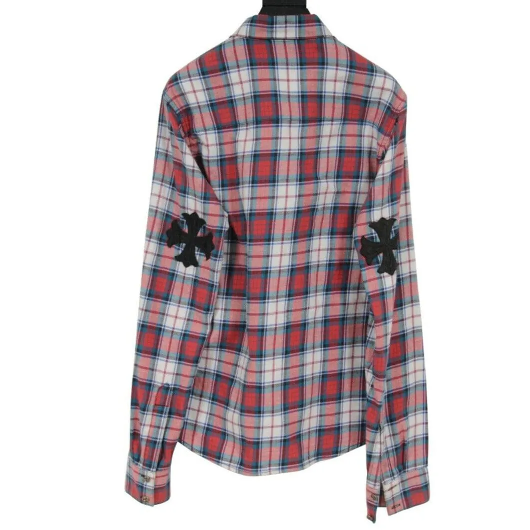 Chrome Hearts Cross Patch Flannel Red Green Plaid Button Down Shirt