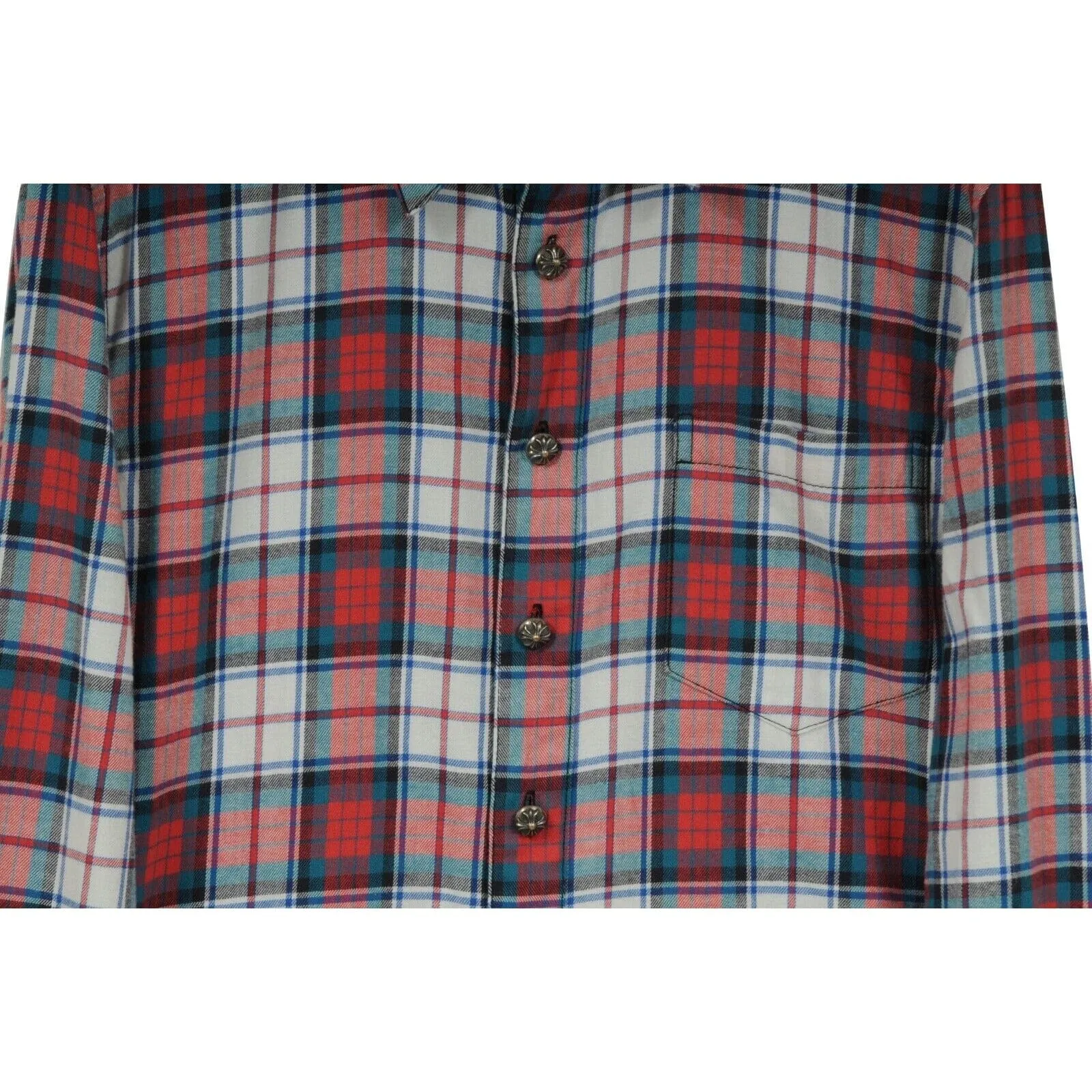 Chrome Hearts Cross Patch Flannel Red Green Plaid Button Down Shirt