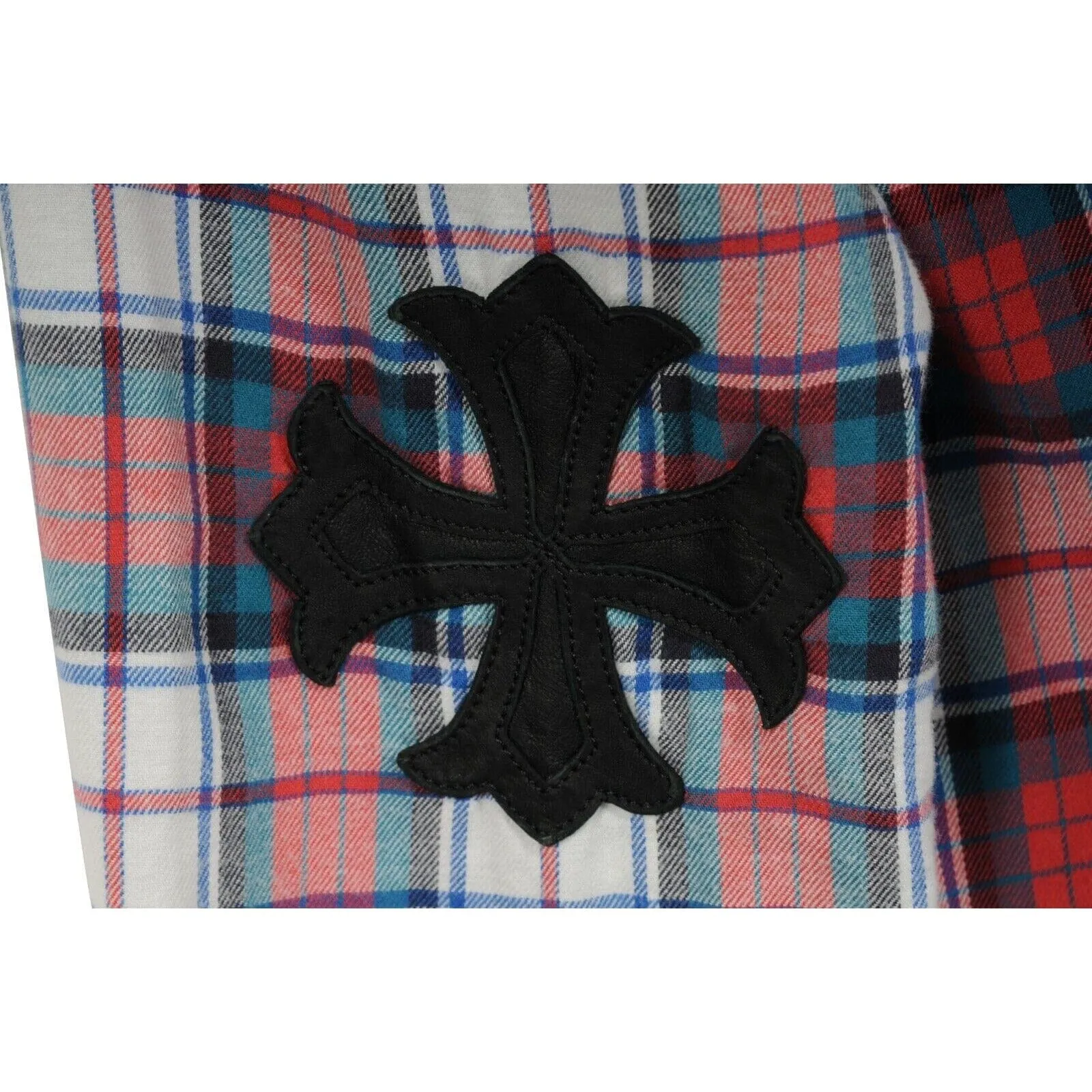 Chrome Hearts Cross Patch Flannel Red Green Plaid Button Down Shirt