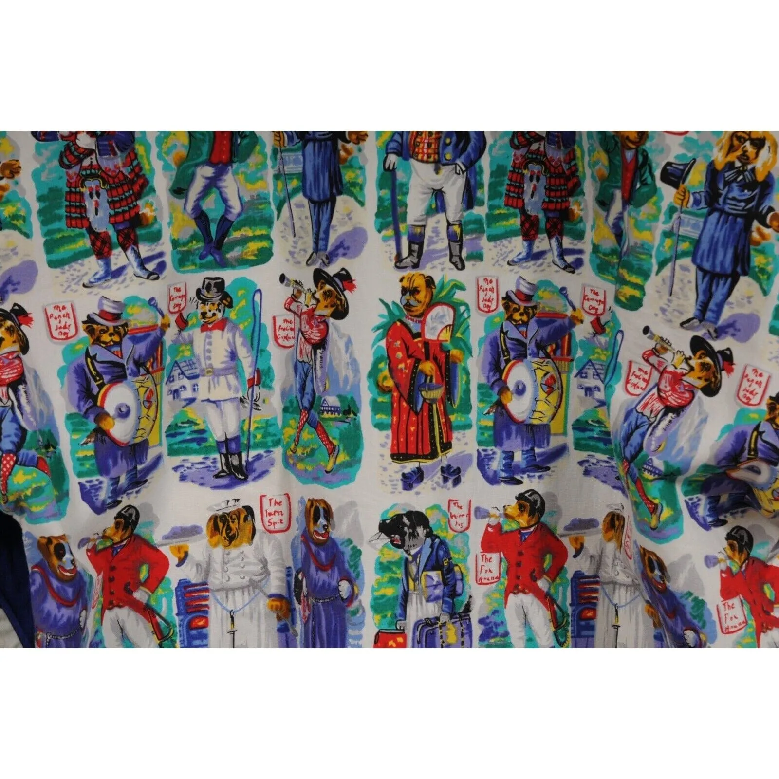 Couture Vtg 90's Dogs Button Down Shirt Medium Blue Cotton Long