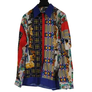 Couture Vtg 90's Dogs Button Down Shirt Medium Blue Cotton Long