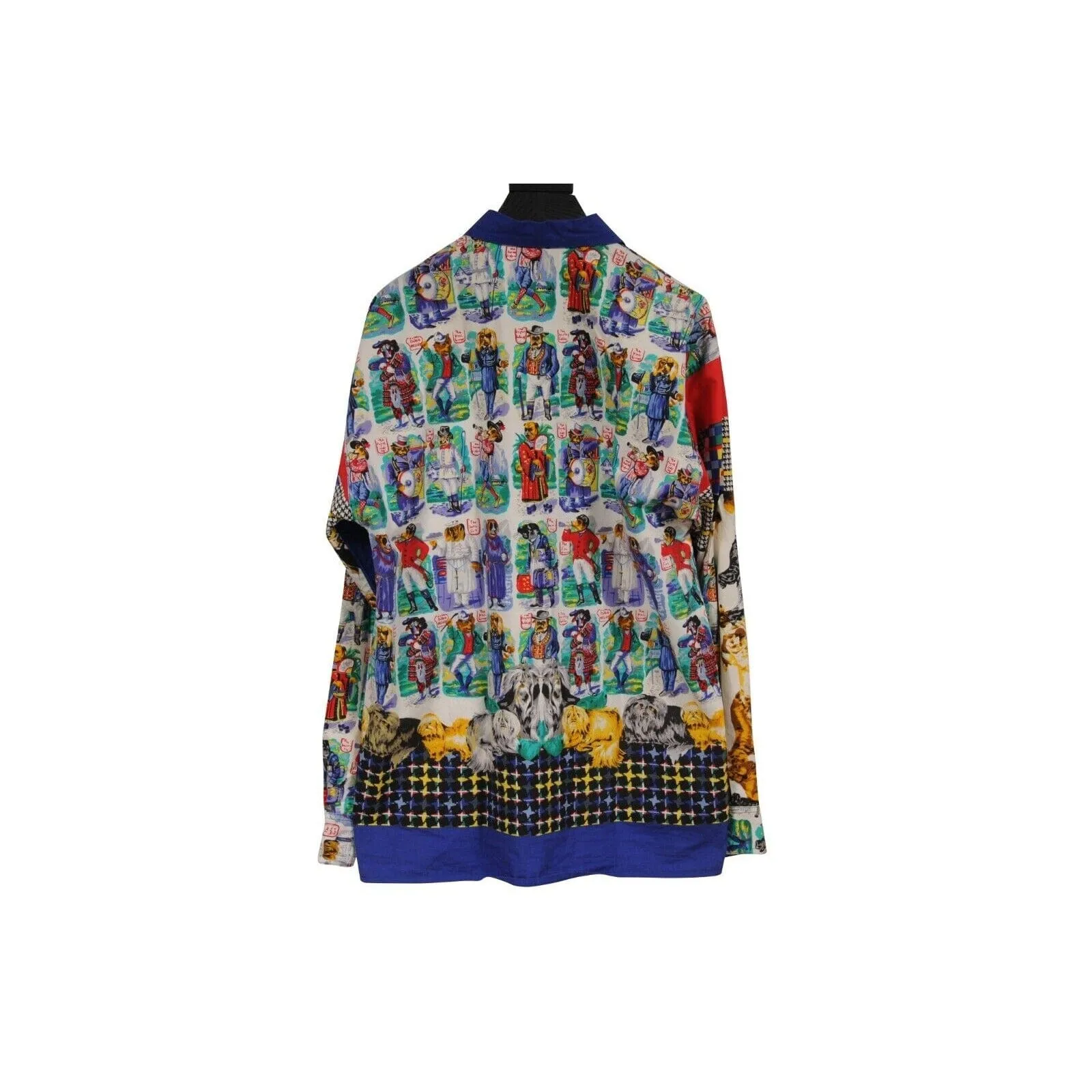 Couture Vtg 90's Dogs Button Down Shirt Medium Blue Cotton Long