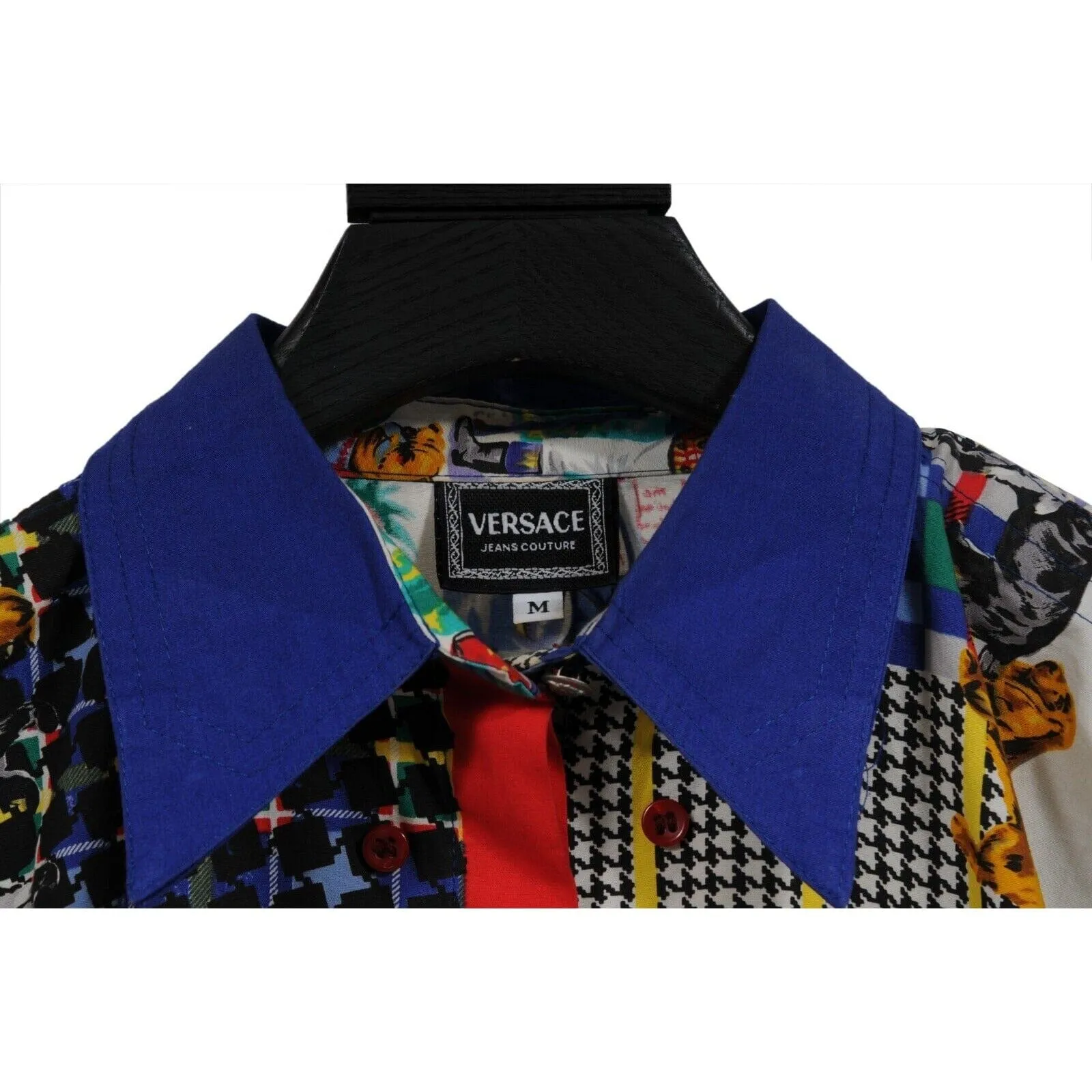 Couture Vtg 90's Dogs Button Down Shirt Medium Blue Cotton Long
