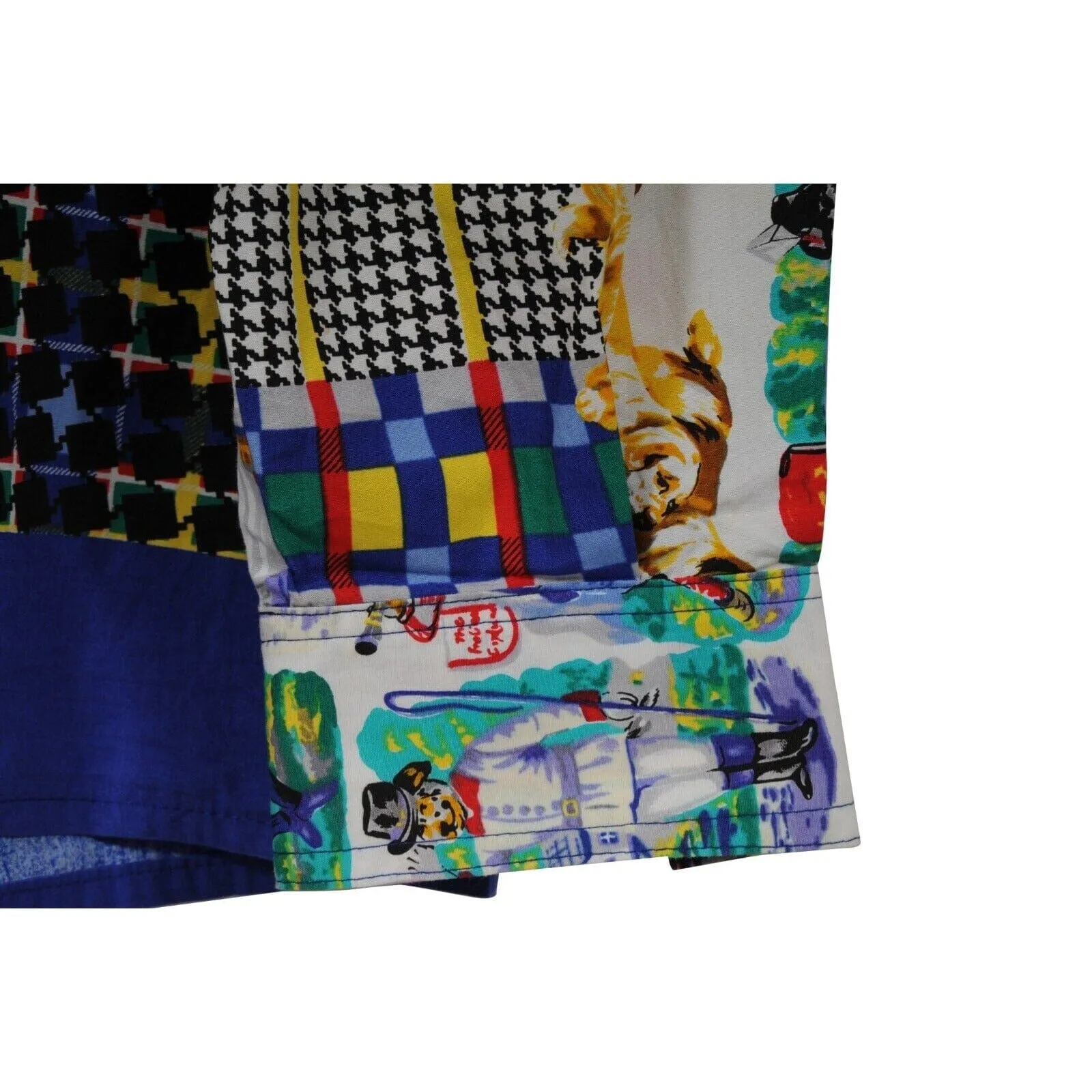 Couture Vtg 90's Dogs Button Down Shirt Medium Blue Cotton Long