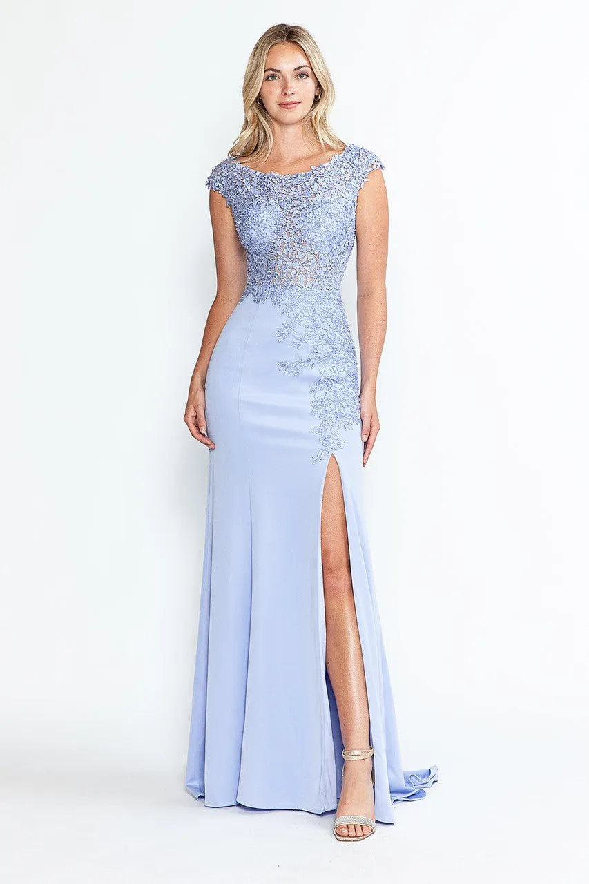 Crystal Bead Embroidery Cap Sleeve Formal Dress