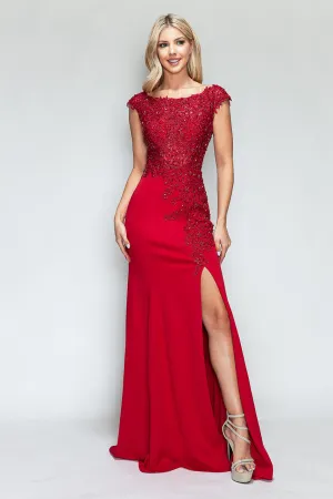 Crystal Bead Embroidery Cap Sleeve Formal Dress