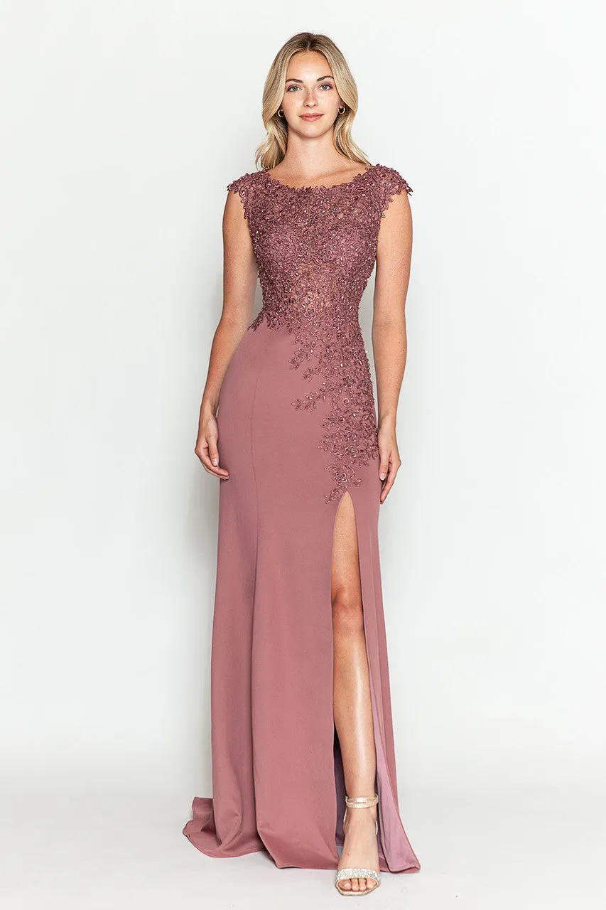 Crystal Bead Embroidery Cap Sleeve Formal Dress