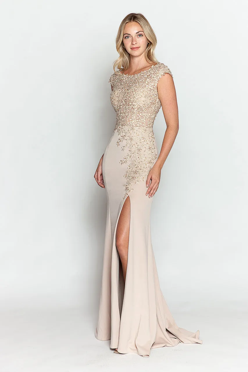 Crystal Bead Embroidery Cap Sleeve Formal Dress