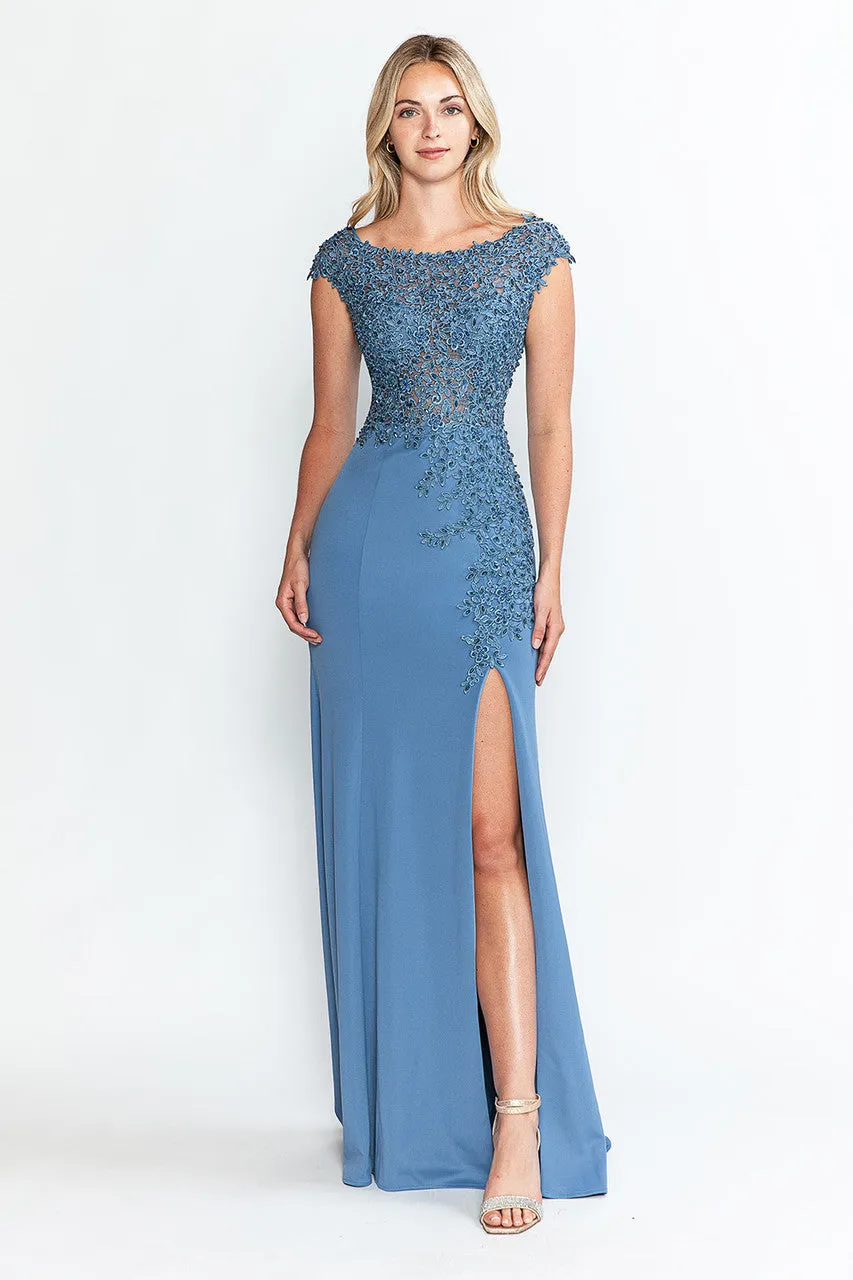 Crystal Bead Embroidery Cap Sleeve Formal Dress