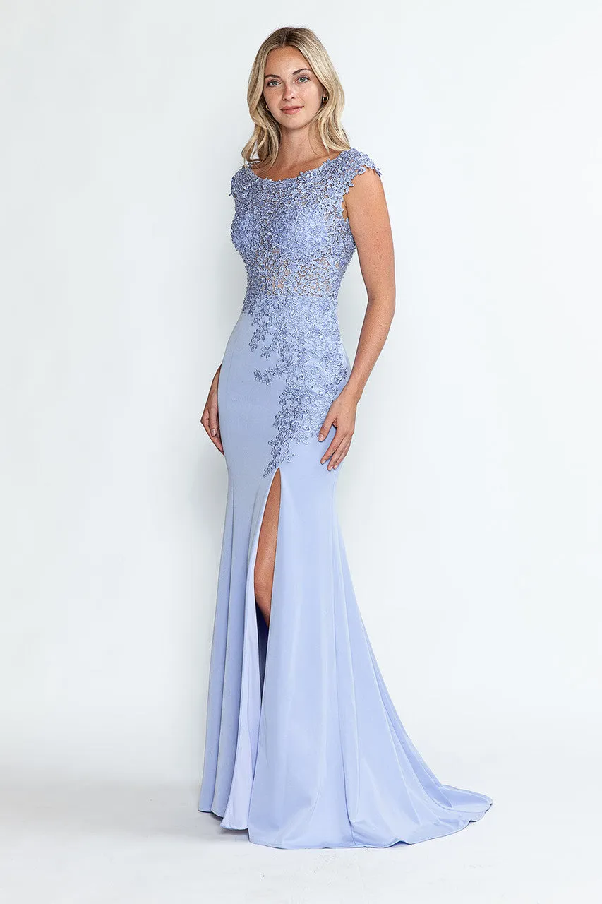 Crystal Bead Embroidery Cap Sleeve Formal Dress