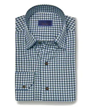 David Donahue Blue & Green Brushed Micro Check Shirt