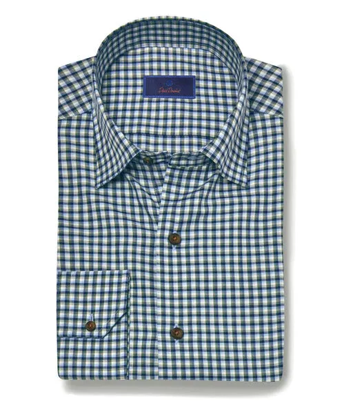 David Donahue Blue & Green Brushed Micro Check Shirt