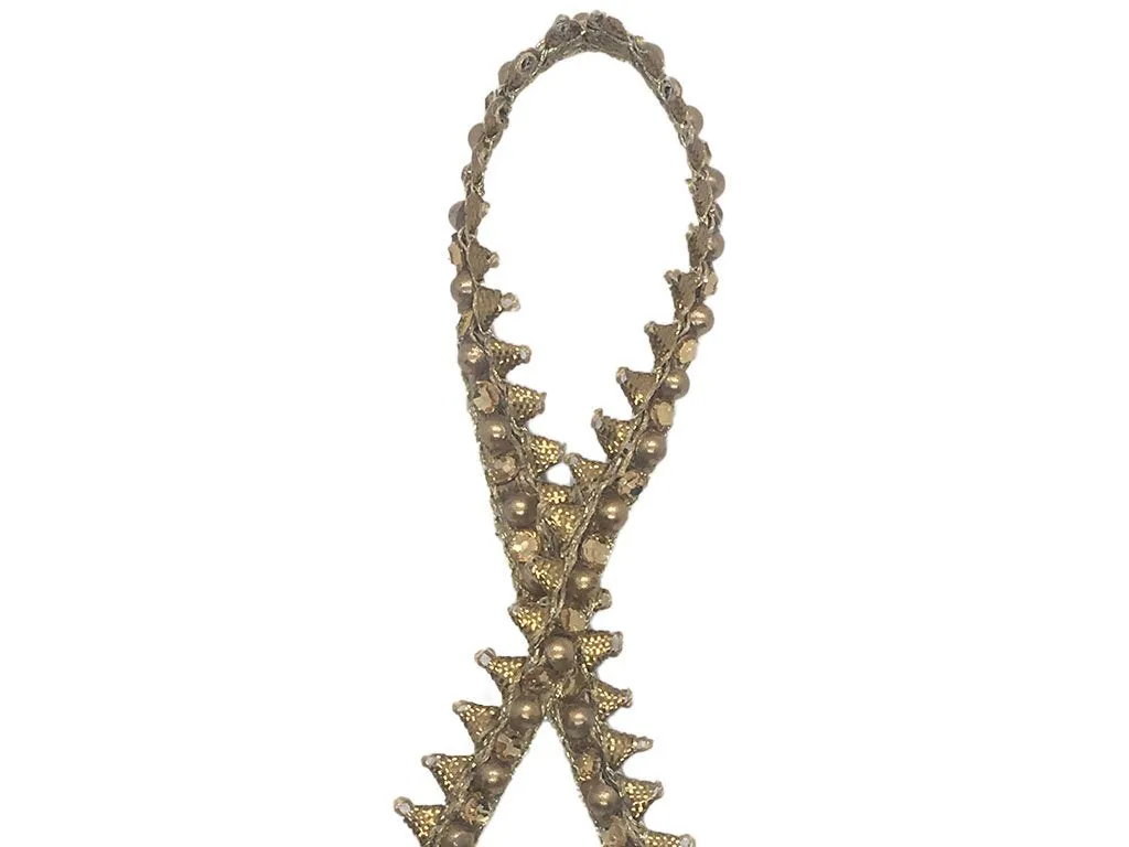 Deep Golden Circular Stone Work Embroidered Border