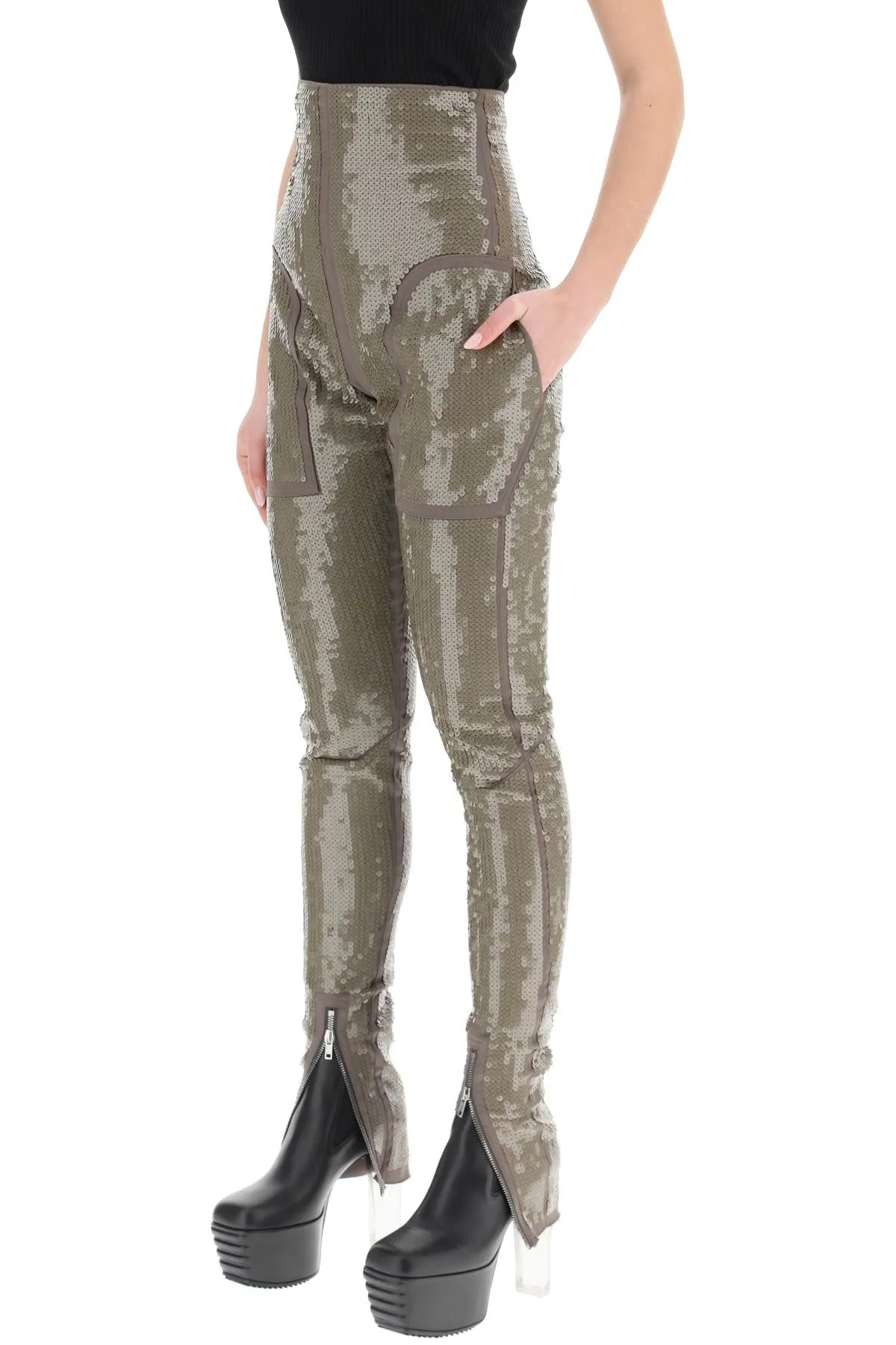 'dirt waist' sequined denim leggigns