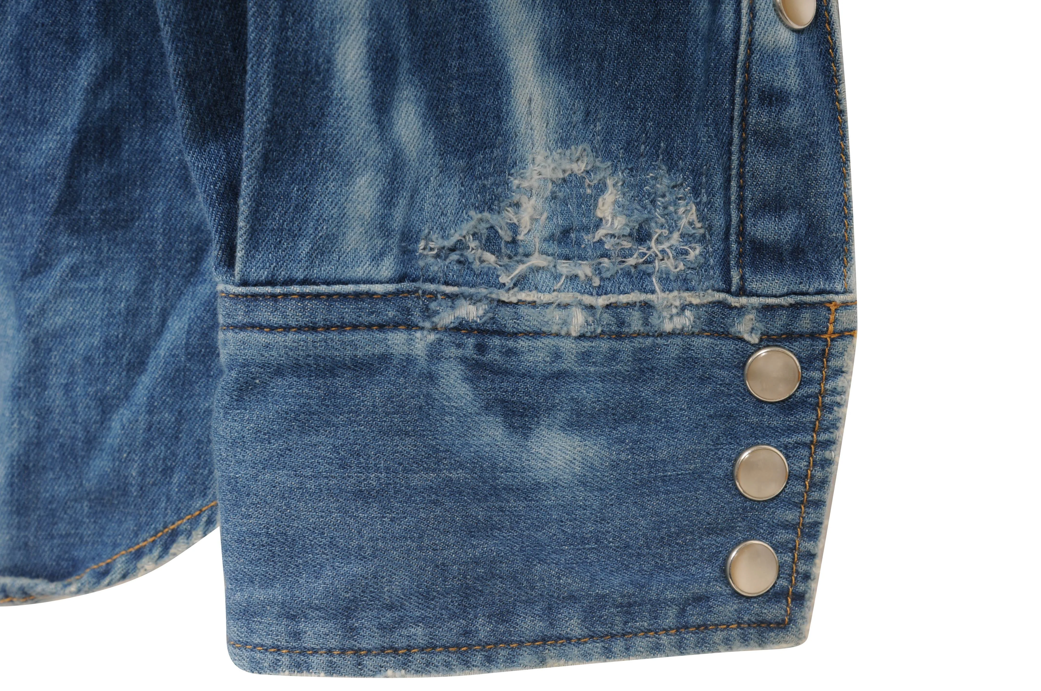 Distressed Bleached Western Denim Shirt