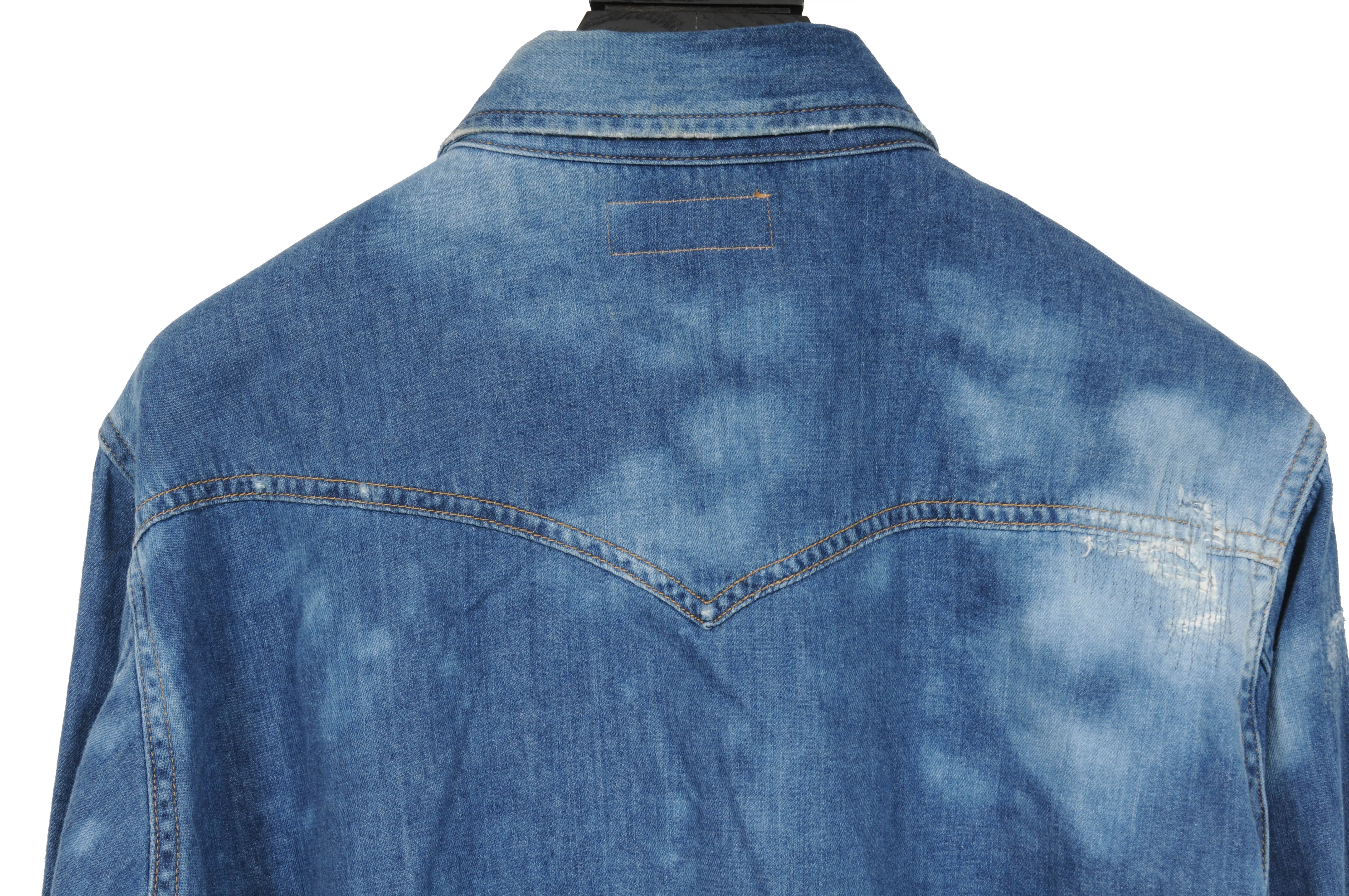 Distressed Bleached Western Denim Shirt