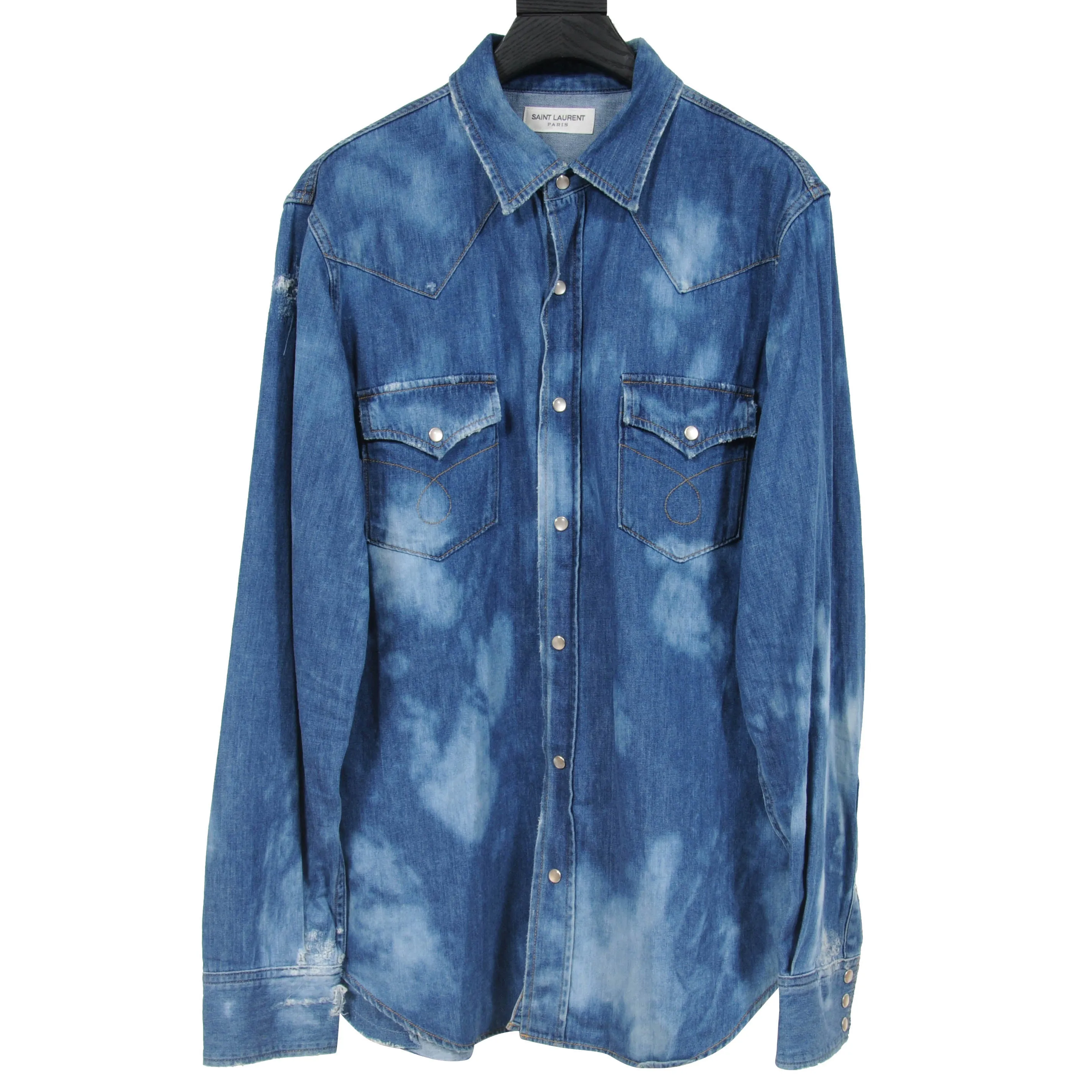 Distressed Bleached Western Denim Shirt