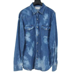 Distressed Bleached Western Denim Shirt
