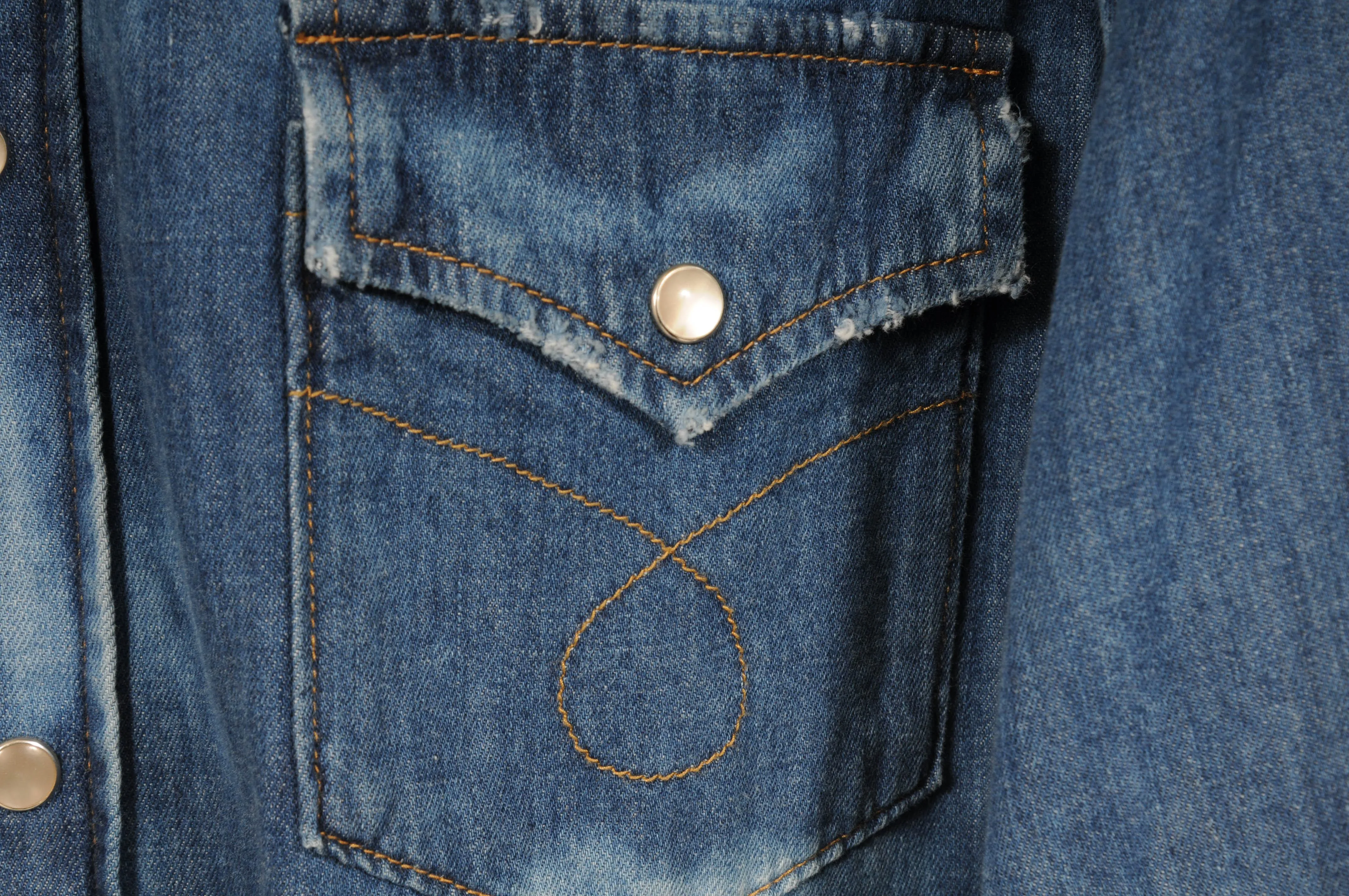 Distressed Bleached Western Denim Shirt