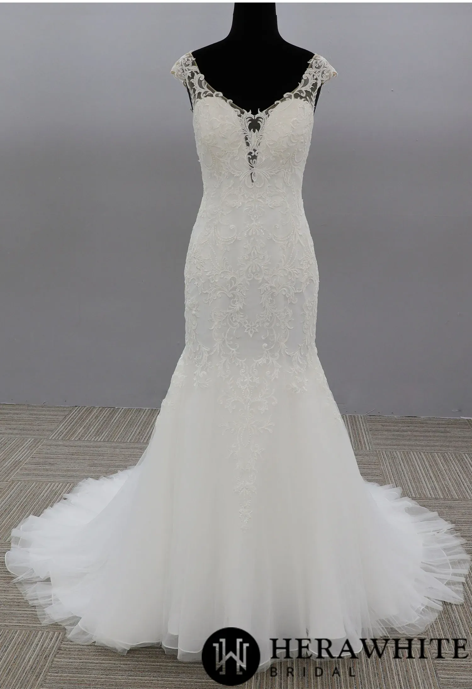 Dramatic Fit and Flare Bridal Gowns With Cap Sleeves
